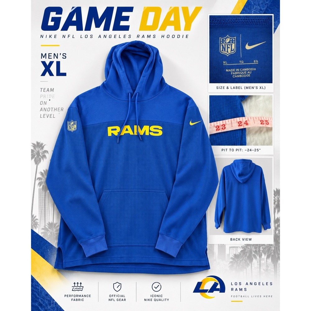Nike NFL Los Angeles Rams Hoodie Men's XL Blue Pullover Football Sweatshirt